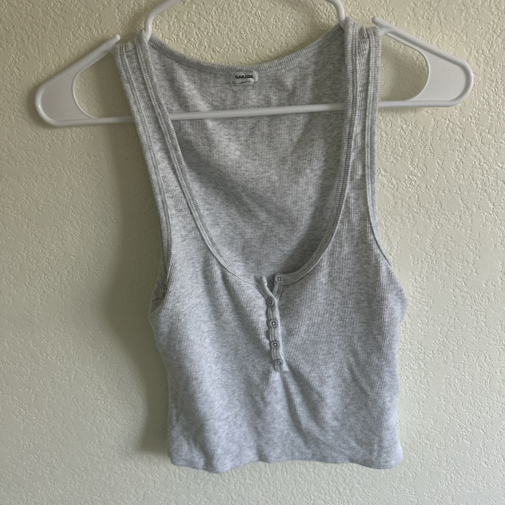 Garage Gray Fitted Crop Tank Top